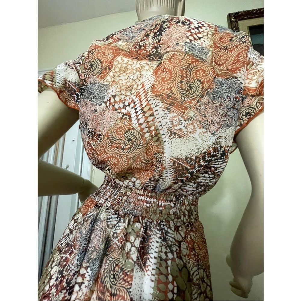 NWOT Chic High Low Wrap Dress in Orange and Brown - Picture 6 of 11